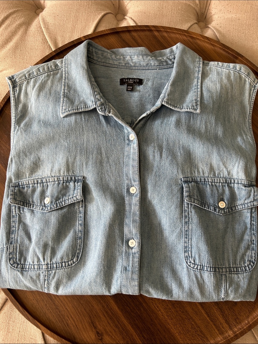 Talbots Light Blue Sleeveless Chambray Button-Up Shirt